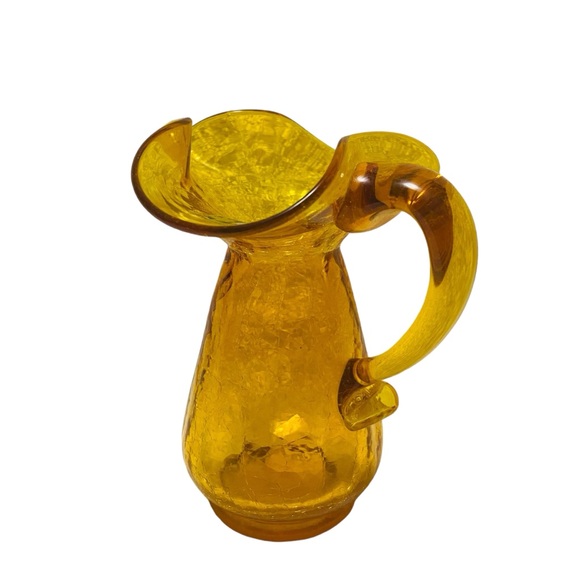 Vintage Kanawha Golden Amber Crackle Pitcher Hand Crafted Glass Ewer - Picture 2 of 12